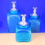 60004OCBLU-PNAPP LARGE SQUARE OCEAN BLUE CANISTER SET W/ PINEAPPLE LIDS